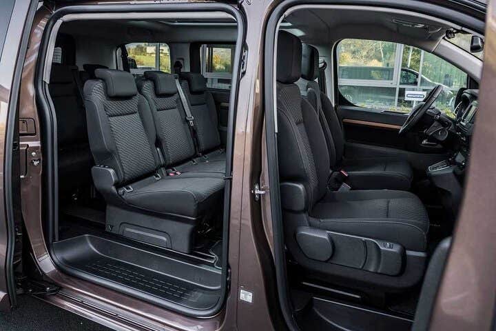 The van has comfortable seats for up to seven passengers.