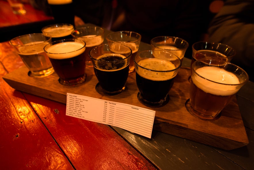 A MicroBar taster tray, offering you the chance to explore all the different types of brew on offer.