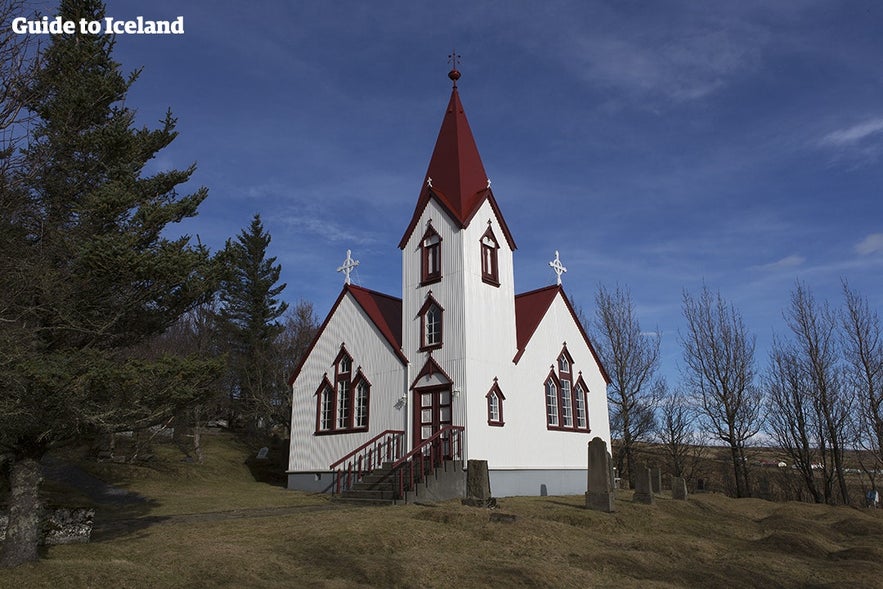 Many churches in Iceland are white painted with red rooftops.