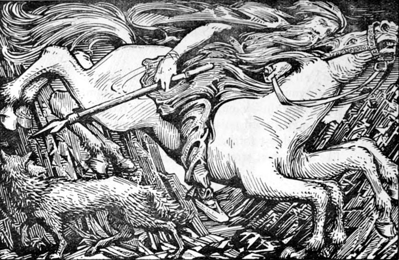 Odin reitet auf Sleipnir zu Hel