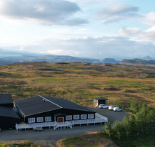 An aerial shot of the facade of Hotel Stafholt.