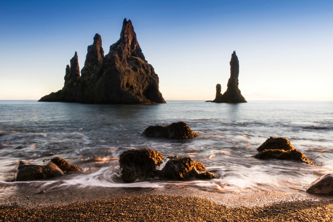The sea stacks of Reynisdrangar on the South Coast resemble petrified trolls.