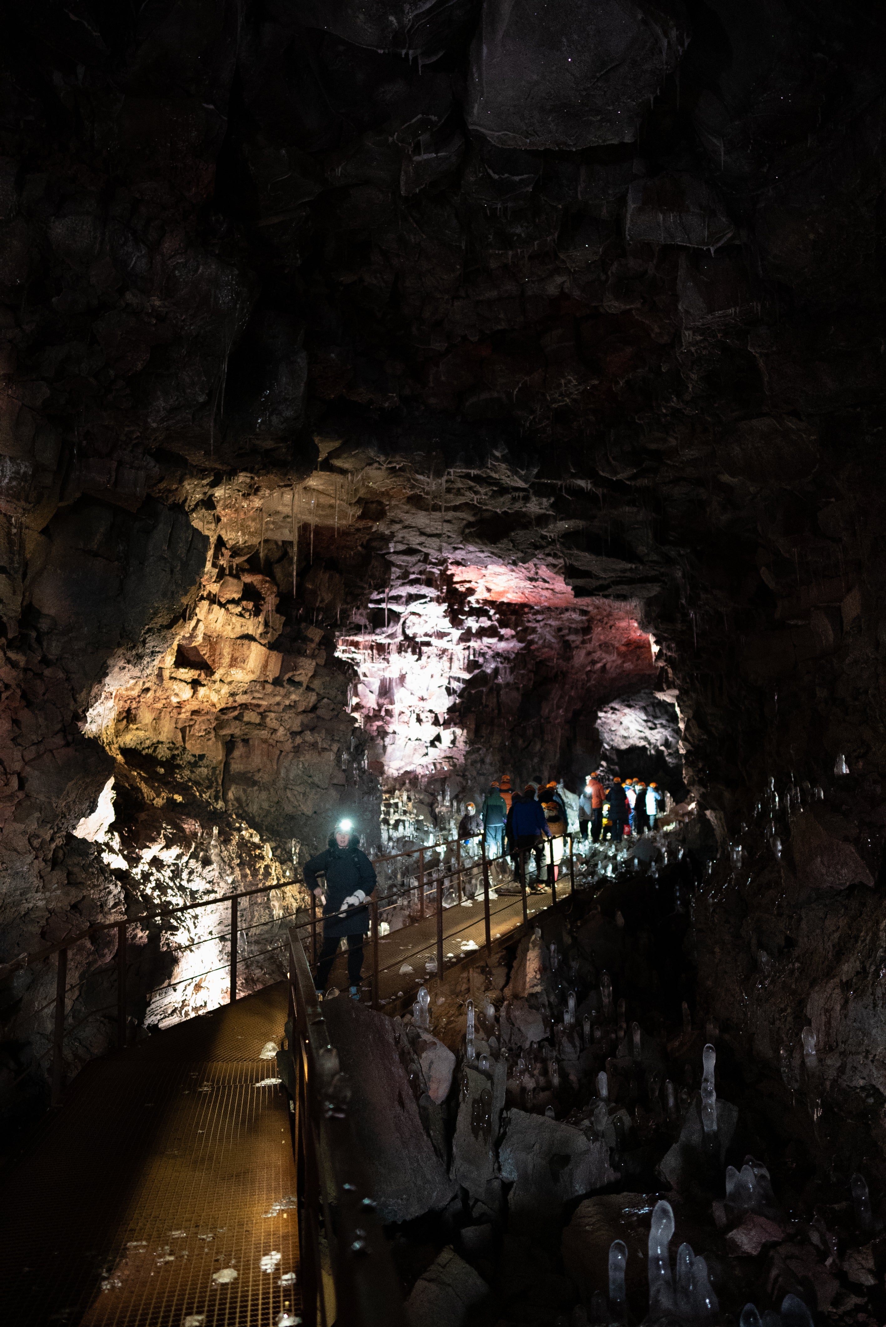 A walkway in the Raufarholshellir lava tunnel.