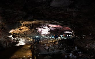 A walkway in the Raufarholshellir lava tunnel.
