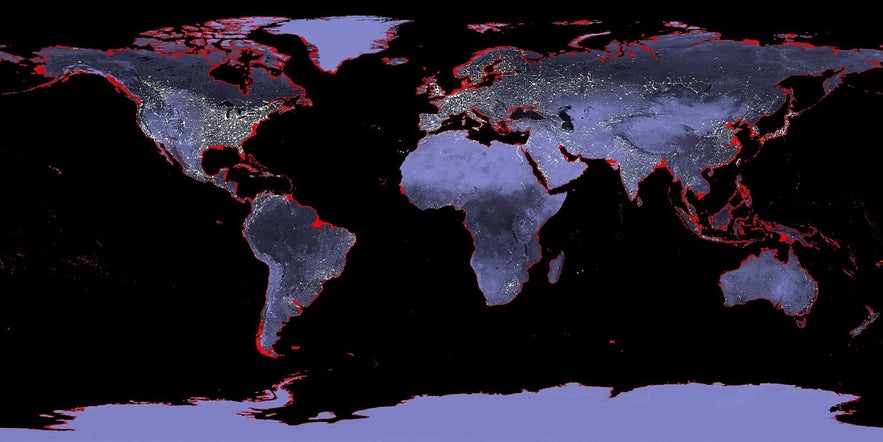 If sea levels rose 6 metres, the areas in red would go underwater. Now, picture it if it were 10.