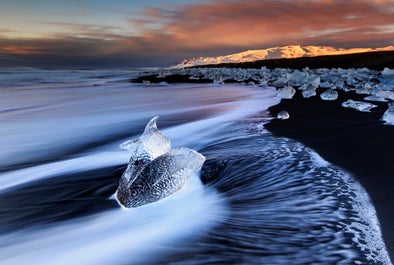 Ice lines the length of south-east Iceland's Diamond Beach.