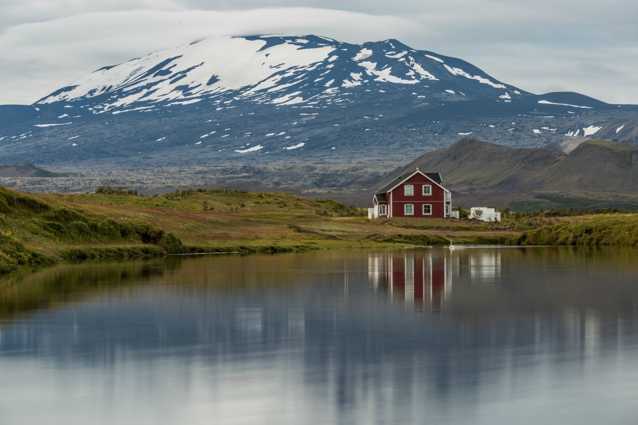 Mount Hekla in the Southern Highlands is covered in snow and ice.