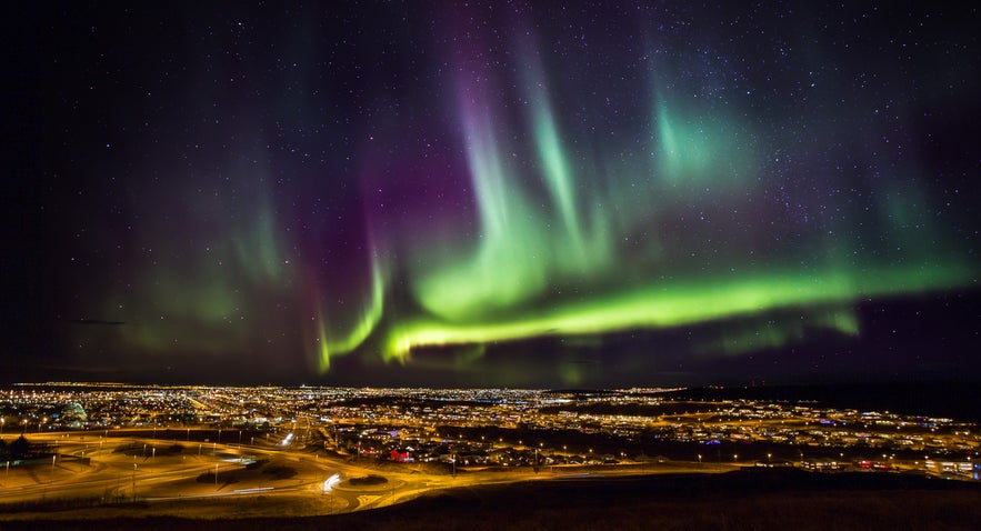 Solar flares causing Aurora Borealis in Iceland