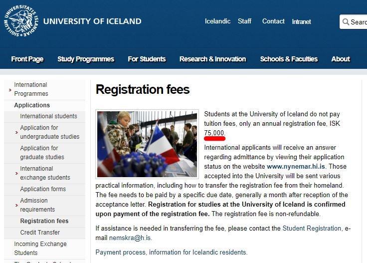 アイスランド大学の学費