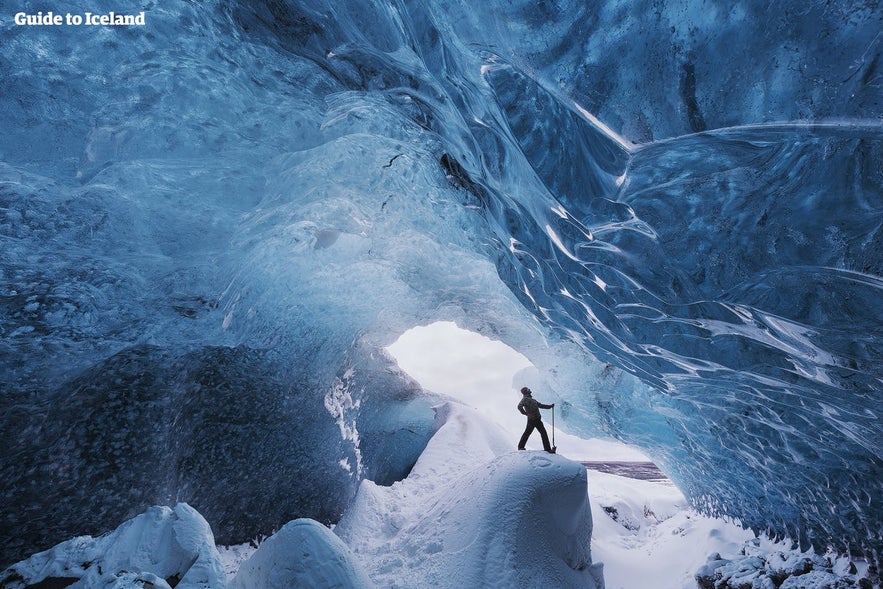 The interior of an ice cave during January in Iceland