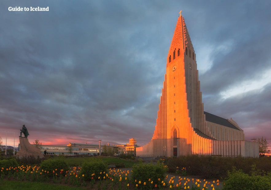 A shot of Reykjavik's iconic church, Hallgrímskirkja, overlooking the capital.