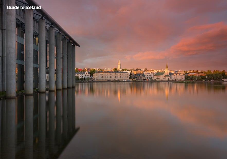 Reykjavik pond at dusk.