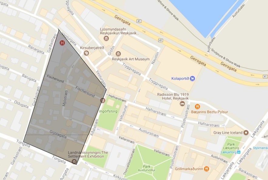 Mapa Grjótaþorpið, Reykjavik.