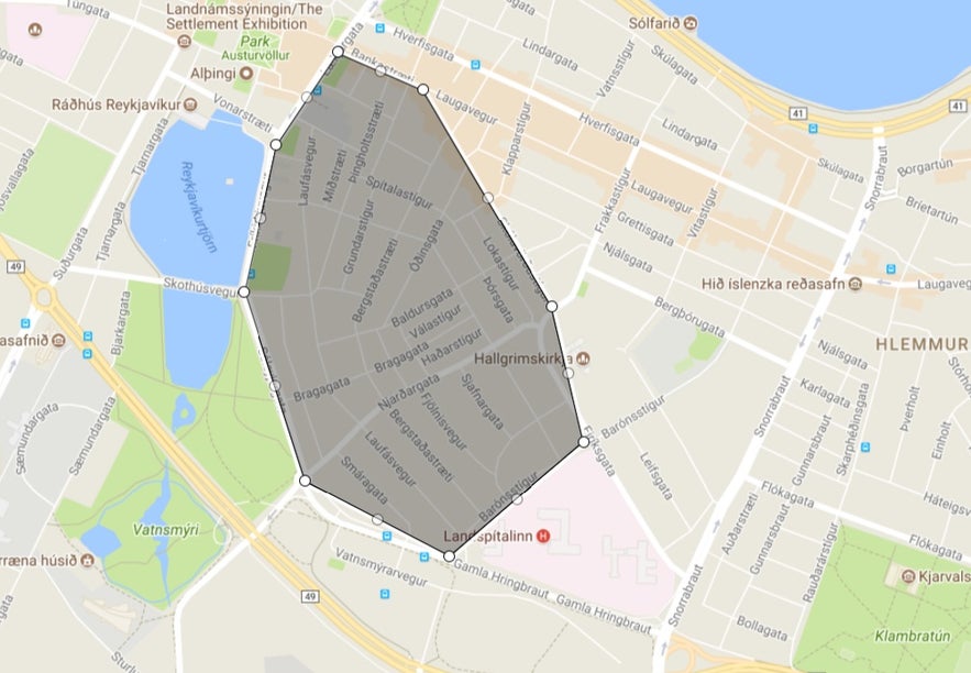 En ungefärlig kartläggning av Thingholt-området.