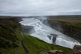 The Golden Circle's Gullfoss waterfall has a vast two-tiered cascade.