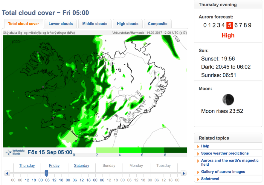 冰島極光預測網站Vedur 截圖