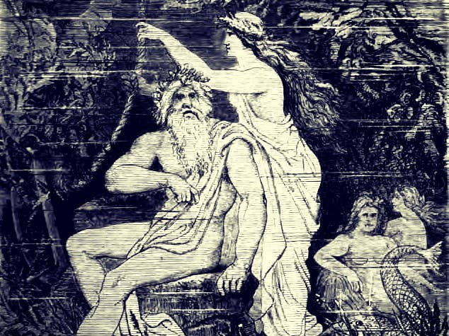 Aegir und Ran; eine Radierung von Friedrich Wilhelm Heine (1845–1921)