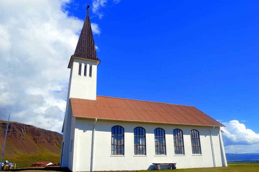 Reykholar settlement on the edge of the Westfjords