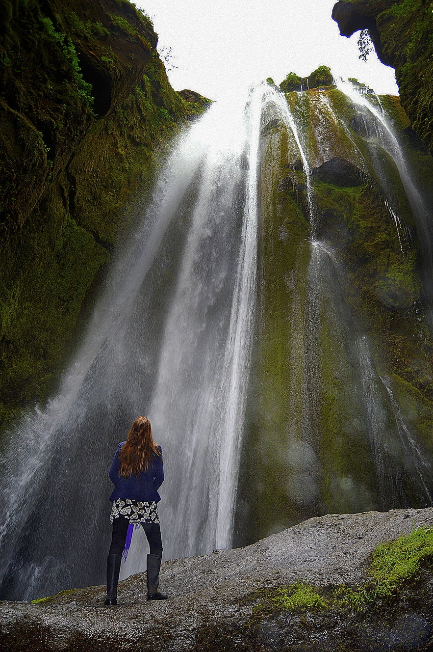 Regína by Gljúfrabúi waterfall in south Iceland