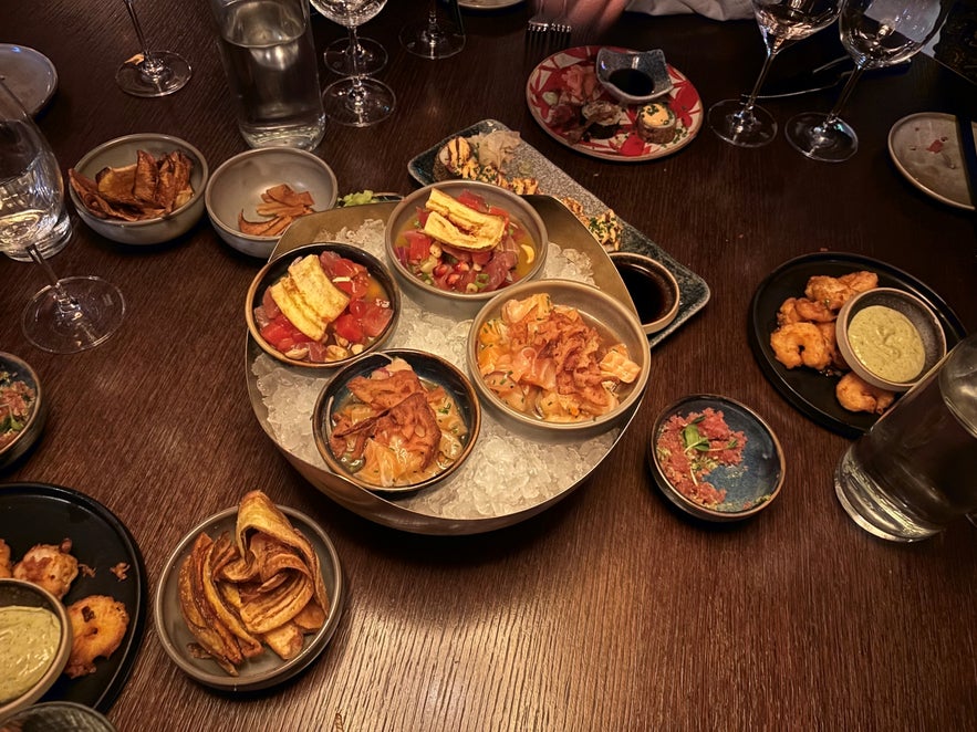 Two different types of ceviche on the tasting menu at Monkeys.