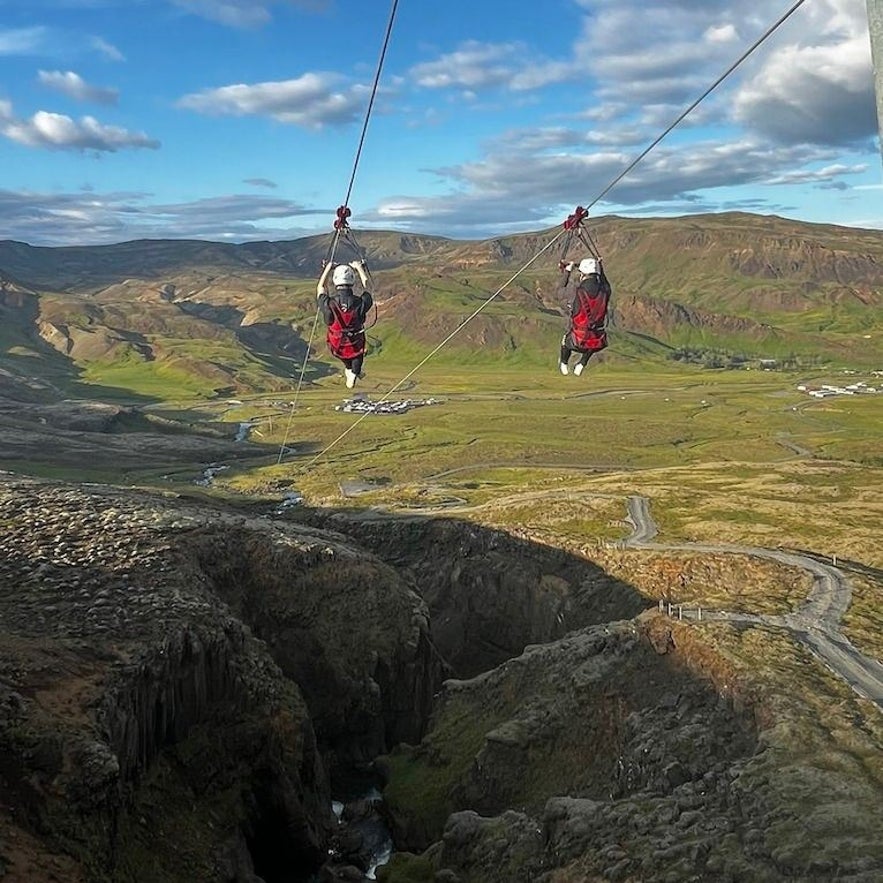 Fly over the nature around Hveragerdi on a zipline