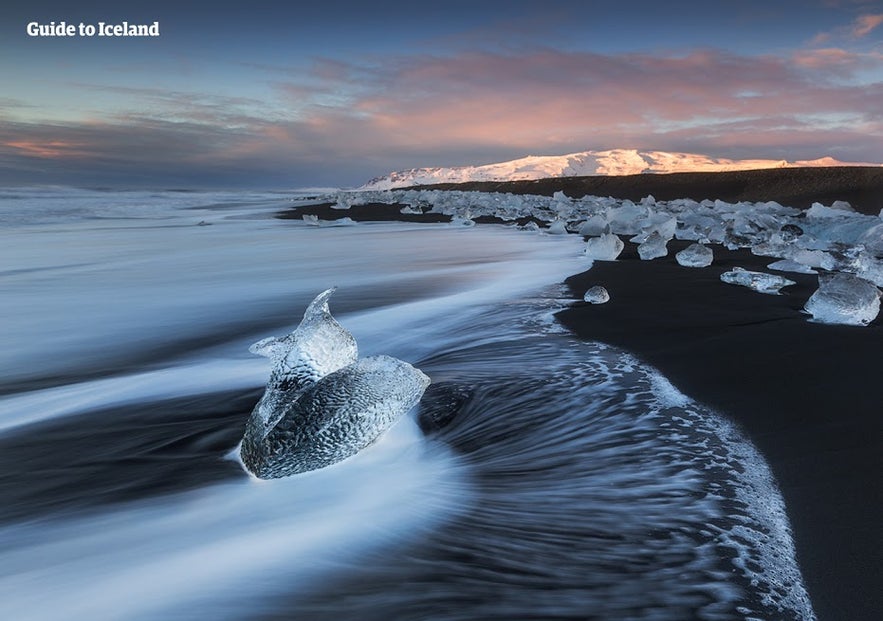 Diamond Beach by Jökulsárlón glacier lagoon in Iceland