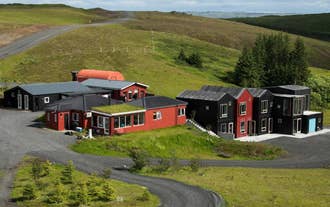 A closer look at the buildings of Hotel Hrifunes in South Iceland.