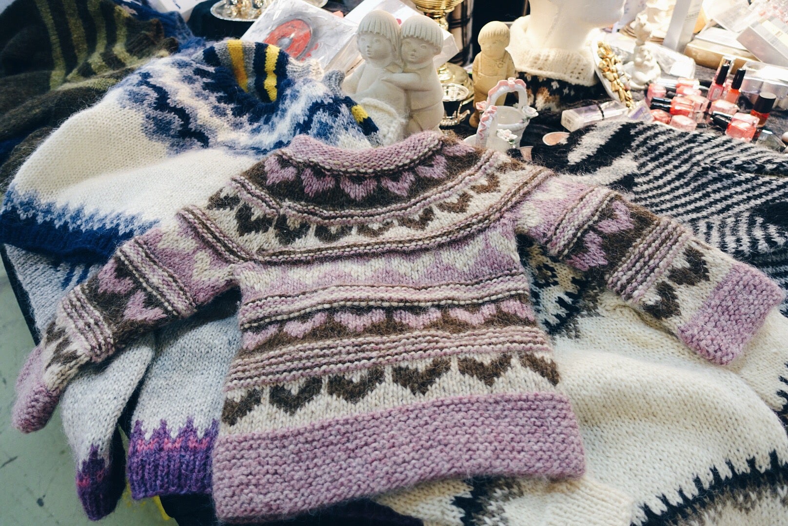 Hand-knitted Icelandic wool sweaters at Kolaportið Flea Market