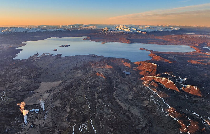 Aerial view of Þingvellir National Park in wintertime