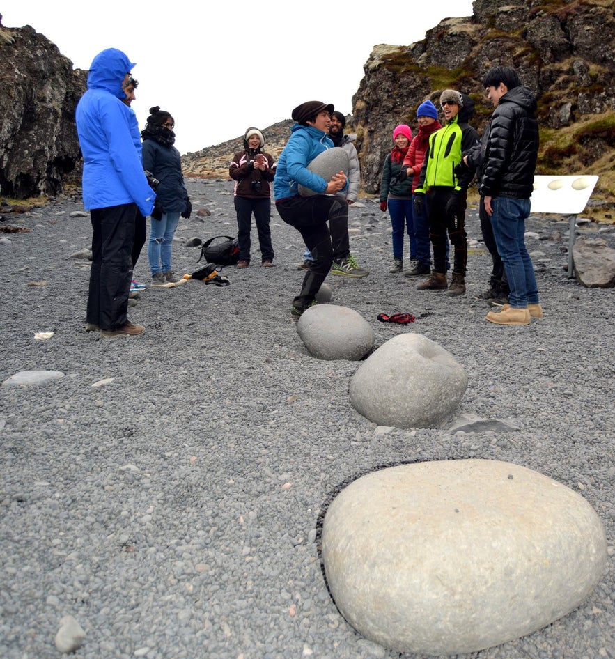 Trying out the lifting stones