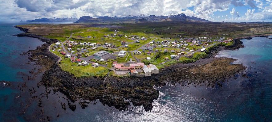 An ariel view of Hellissandur
