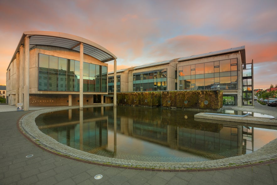 Reykjavík City Hall in the morning sun.