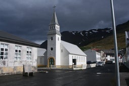 The stone church at Ólafsfjörður, designed by Iceland's first architect Rögnvaldur Ólafsson.