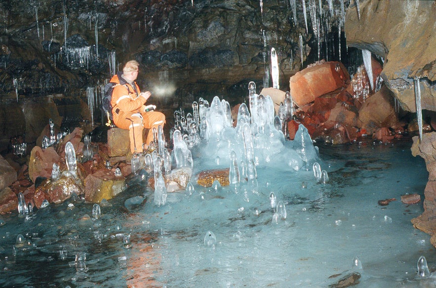 A great section of Arnarker cave is perpetually covered in ice.