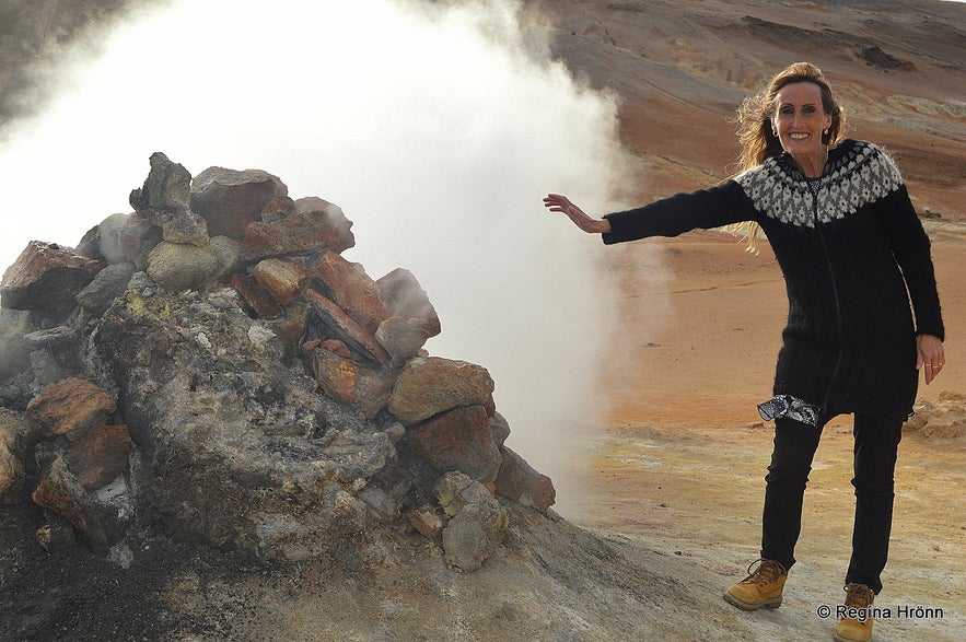 Regína by a borhole at Hverarönd geothermal area