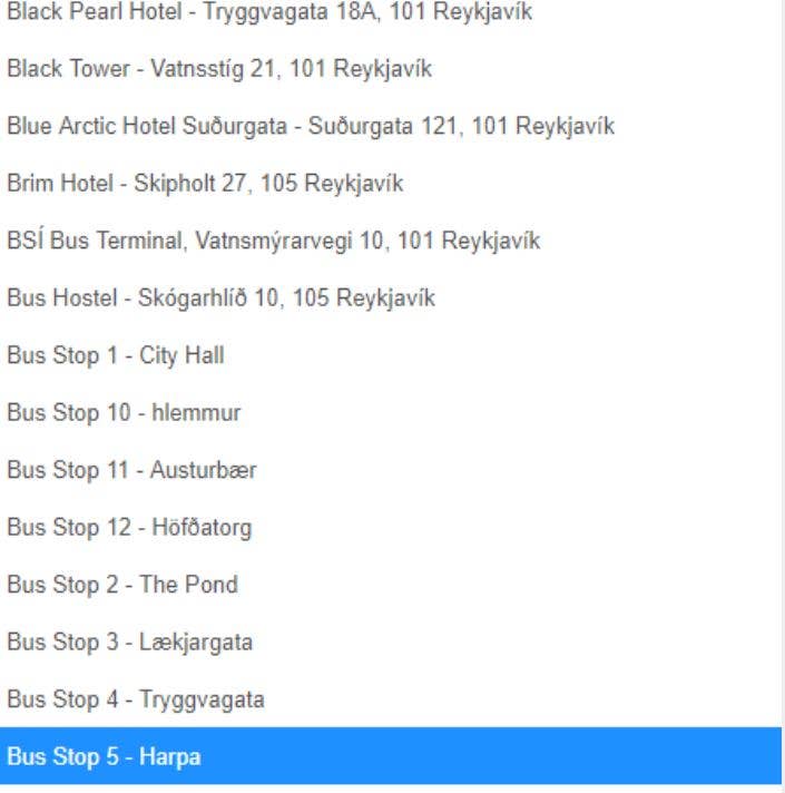 ツアーバスのピックアップ場所とホテルの場所