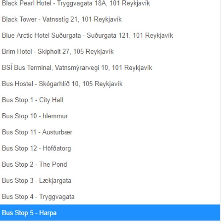 ツアーバスのピックアップ場所とホテルの場所