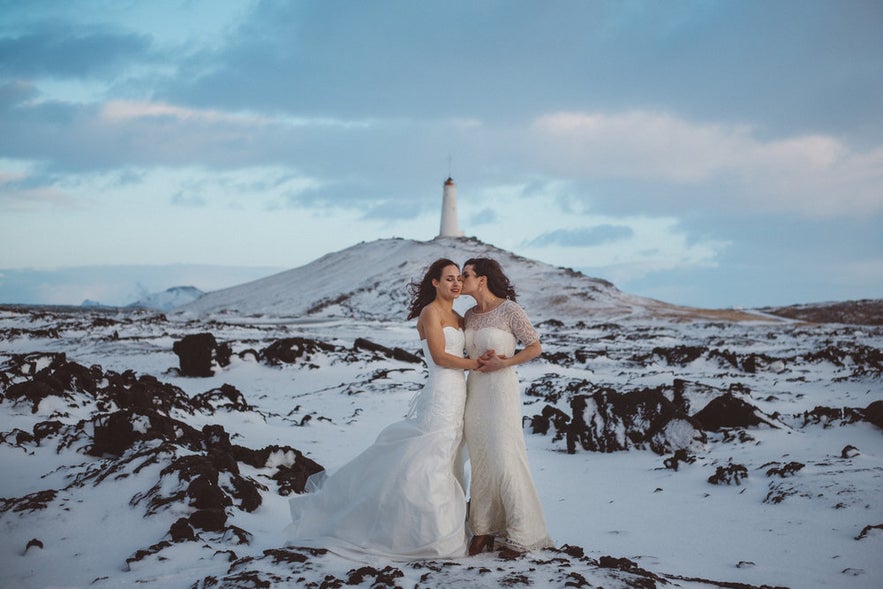 Two brides in Iceland's winter wonderland