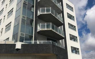 The facade of Icelandic Apartments in Kopavogur.