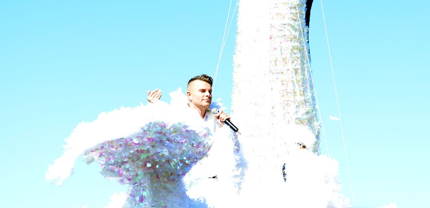 Páll Óskar on his 2015 Pride float.