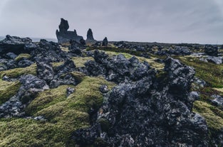 Spectaculaire lava op het schiereiland Snaefellsnes omringt de gletsjer Snaefellsjokull.