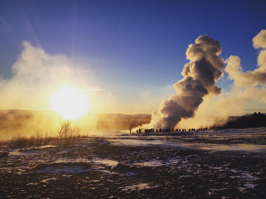 Strokkur erupting in the wintertime