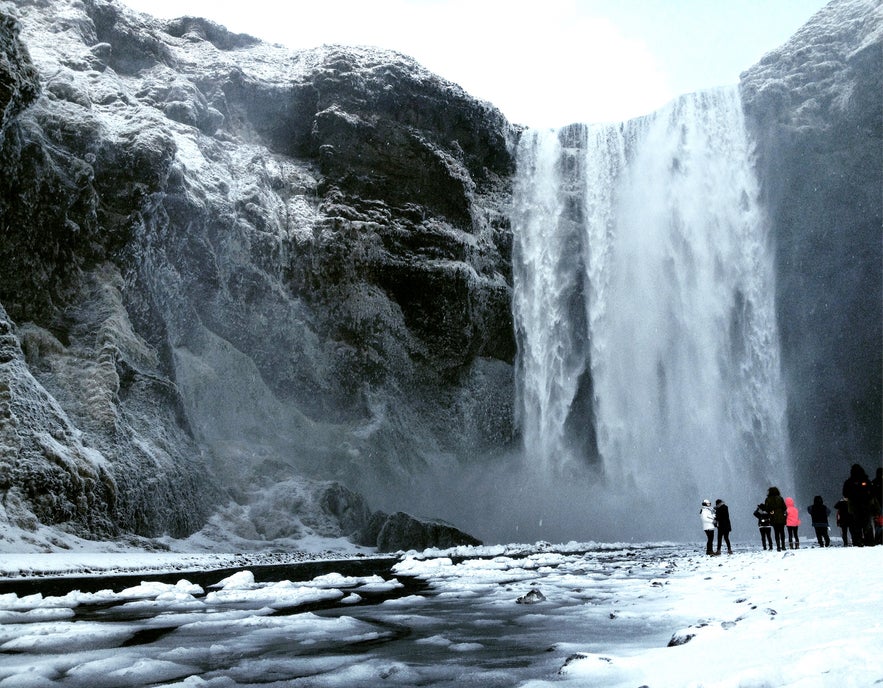 Skógafoss waterfall in the wintertime