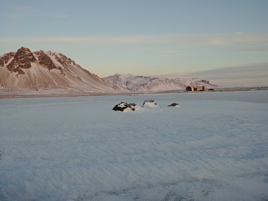 My house seen from a frozen lake