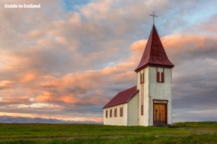 A lone church stands on the beautiful Snaefellsnes Peninsula, pictured in summer.