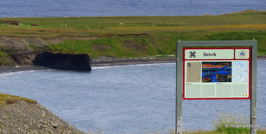 Selvík on Skagi information sign