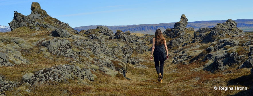 Regína at the elf city at Efri-Vík