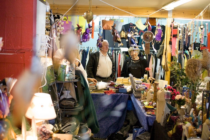 Kolaportid flea market in Reykjavik, Iceland with vintage clothes, antiques, and local vendors