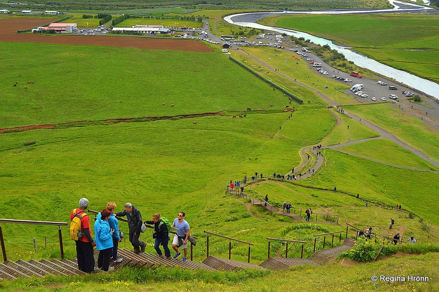 The stairs leading to Skógafoss waterfall