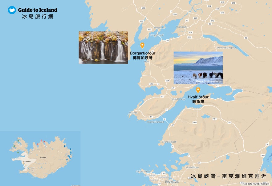 冰島雷克雅維克附近的峽灣地圖